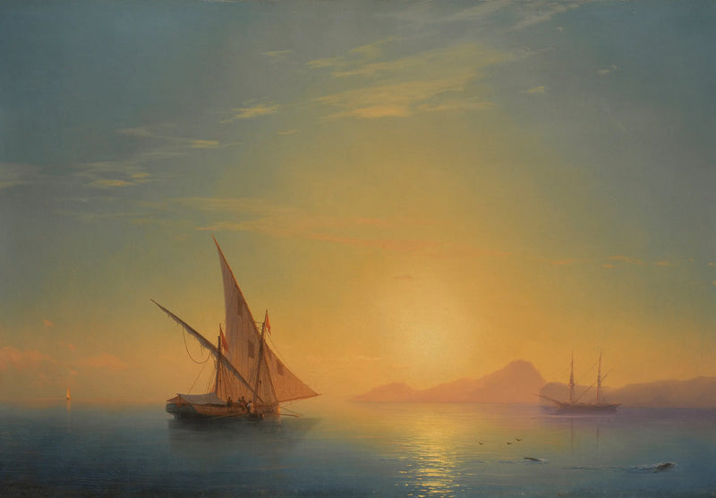İsquia Adası Gün Batımında (İsquia Üzerinde Gün Batımı) - Ivan Aïvazovski