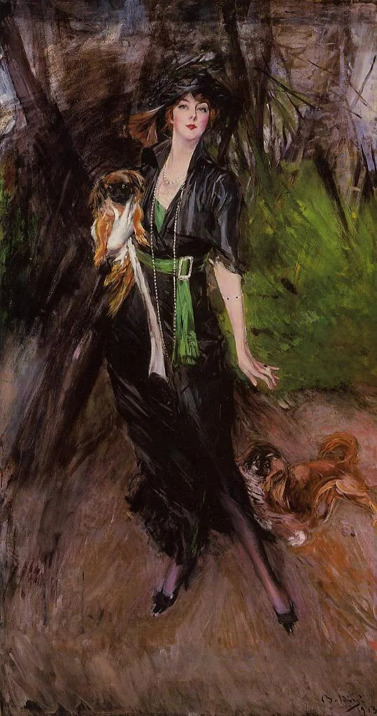 Lina Bilitis, iki Pekingese ile - Giovanni Boldini