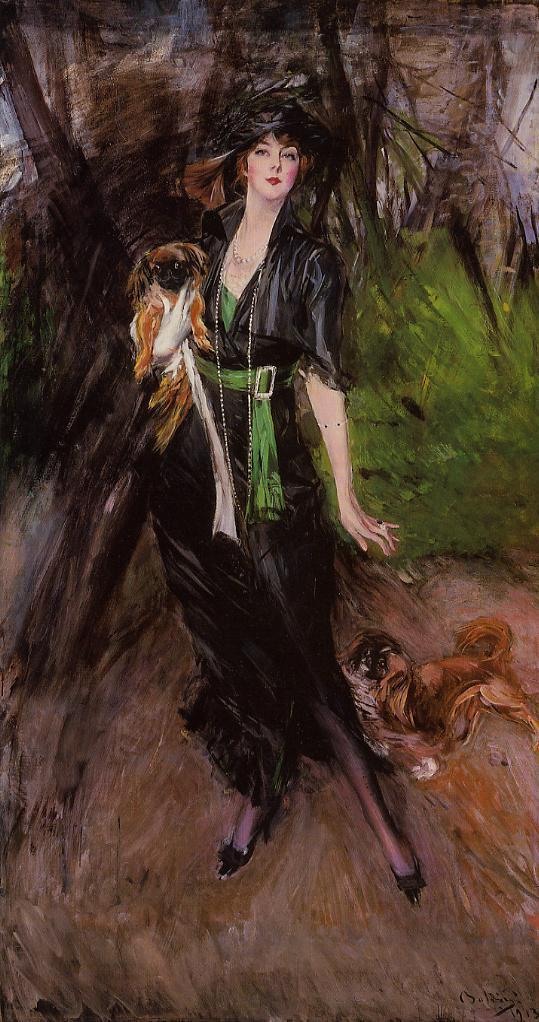 Lina Bilitis, iki Pekingese ile - Giovanni Boldini