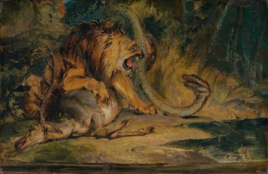 Aslan avını savunurken - Edwin Henry Landseer