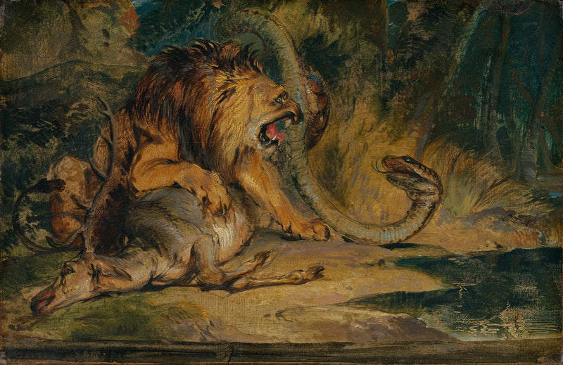 Aslan avını savunurken - Edwin Henry Landseer
