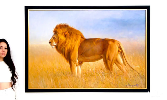 Lion in the Savannah – Somchai | 150 x 100 cm Reproductions de tableaux à la peinture à l’huile