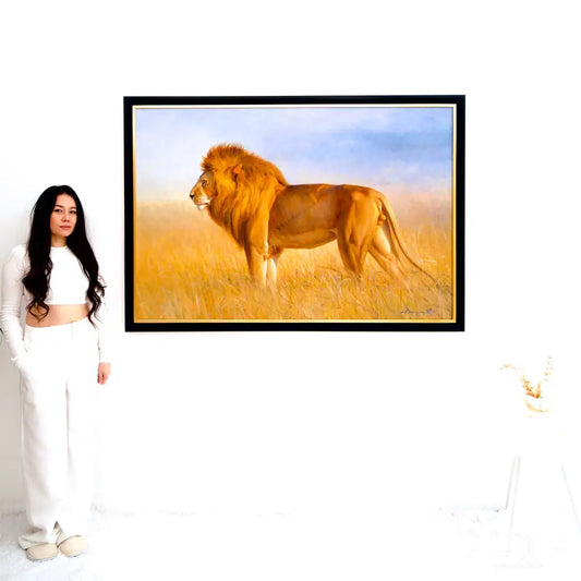 Lion in the Savannah – Somchai | 150 x 100 cm Reproductions de tableaux à la peinture à l’huile