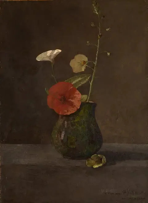 Yeşil küçük bir sürahi içinde zambaklar ve gelincikler - Odilon Redon