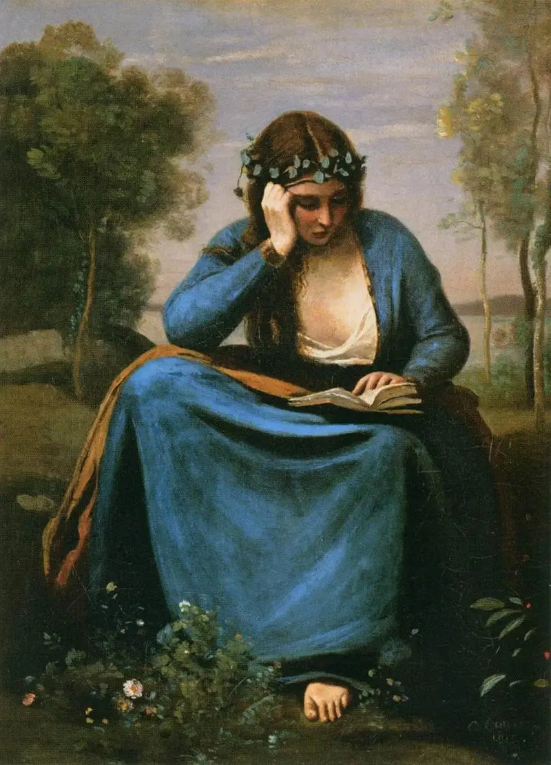 Çiçeklerle Taçlandırılmış Okuyucu veya Virgilius'un İlhamı - Jean-Baptiste Camille Corot