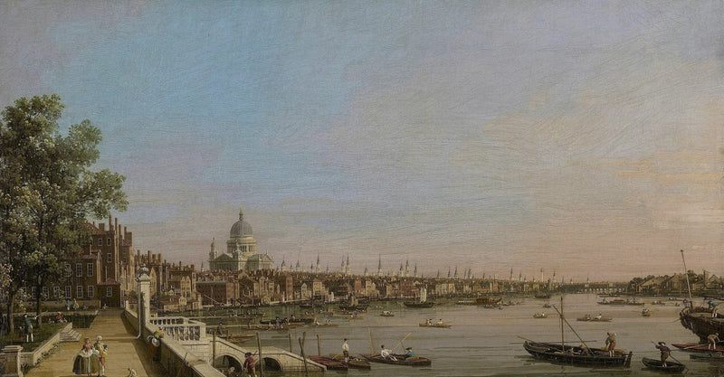 Somerset House terasından Londra ve Thames Nehri manzarası, St. Paul Katedrali yönüyle - Canaletto