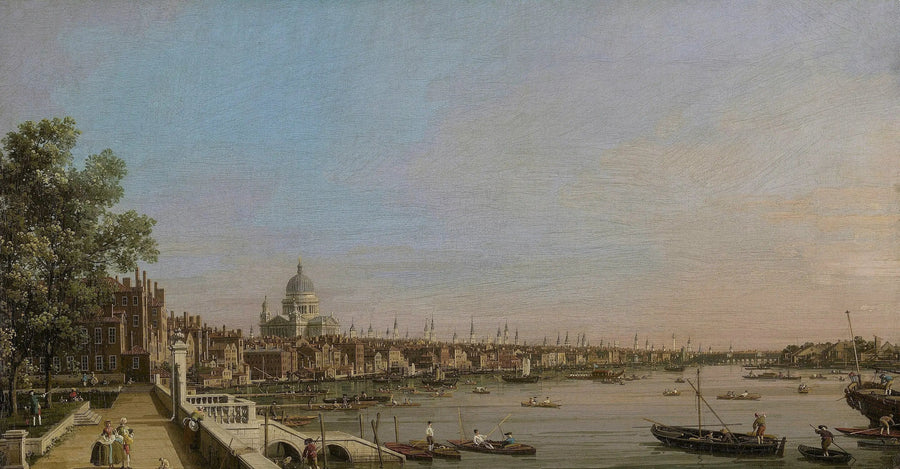 Somerset House terasından Londra ve Thames Nehri manzarası, St. Paul Katedrali yönüyle - Canaletto