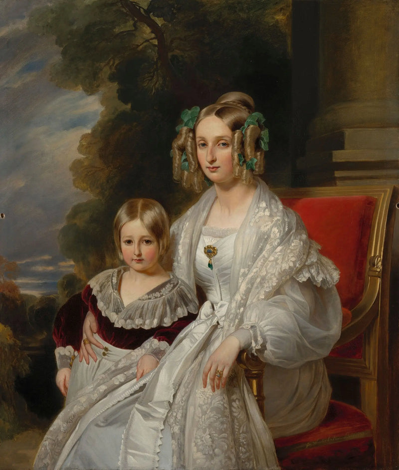 Louise, Belçika Kraliçesi, Léopold ile birlikte, Brabant Dükü, gelecekteki Léopold II, Belçika Kralı - Franz Xaver Winterhalter