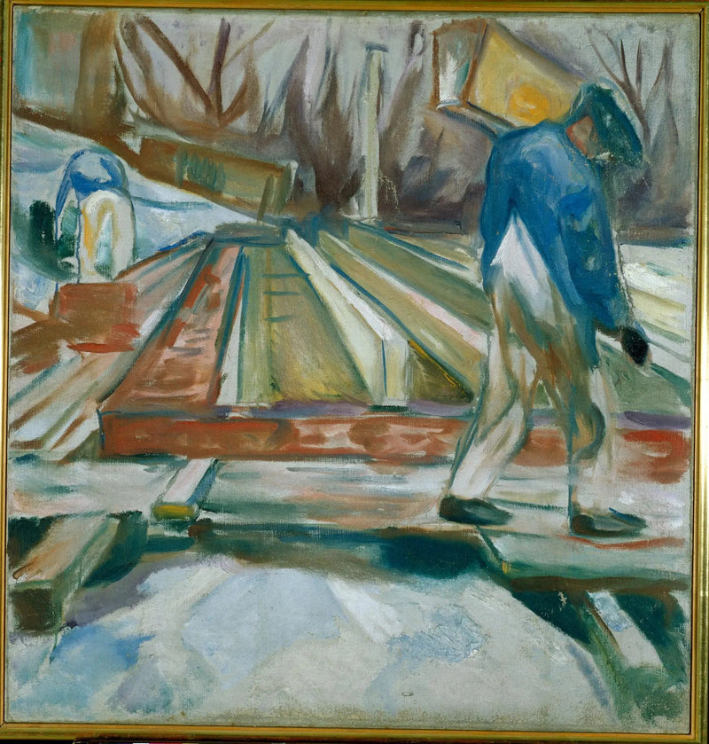 Stüdyodaki bina üzerinde çalışan taş ustası - Edvard Munch
