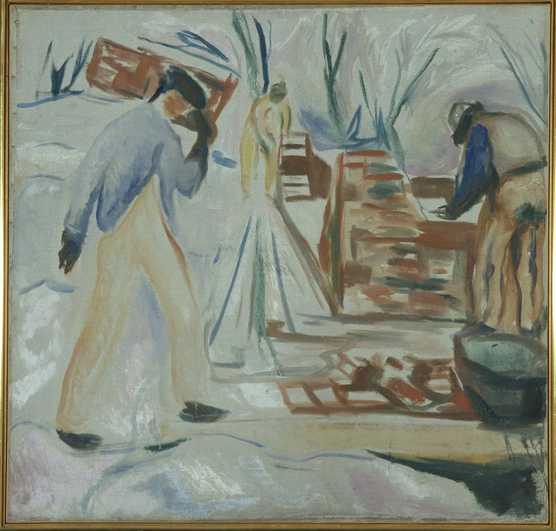 Stüdyodaki bina üzerinde çalışan taş ustası - Edvard Munch