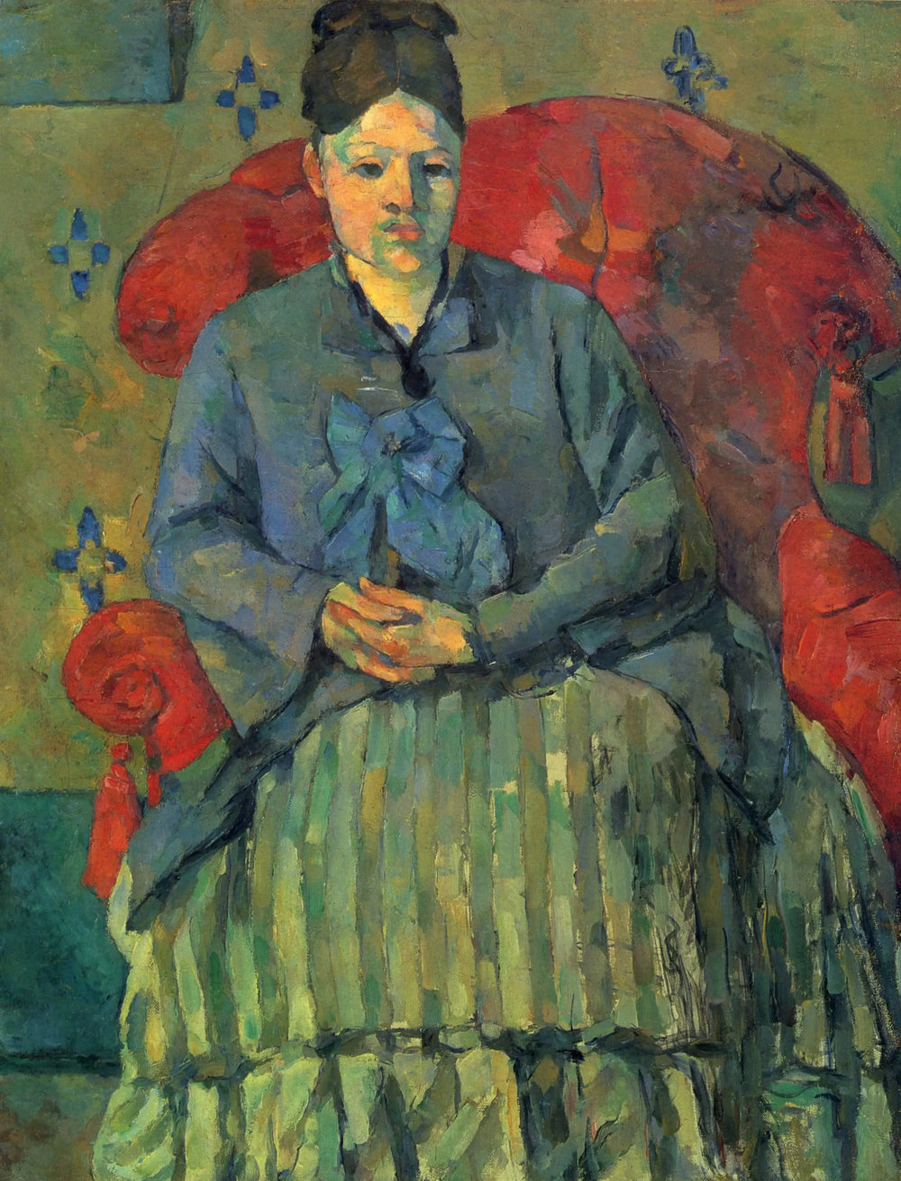 Reproduction du tableau « Madame Cézanne à la jupe rayée - Paul Cézanne » par Alpha Reproduction en peinture à l’huile