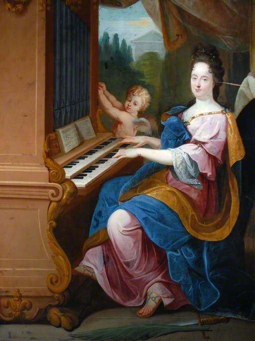 Madame de Maintenon Sainte Cécile rolünde ve bir çocuk (belki de Maine Dükü) bir melek olarak org çalan - Jean-Baptiste Jouvenet