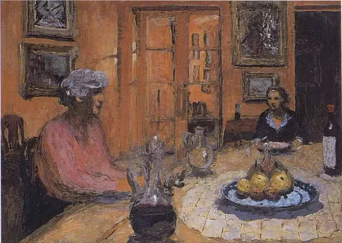 Madame Hessel ve Lulu, yemek odasında, Napoli Caddesi - Édouard Vuillard