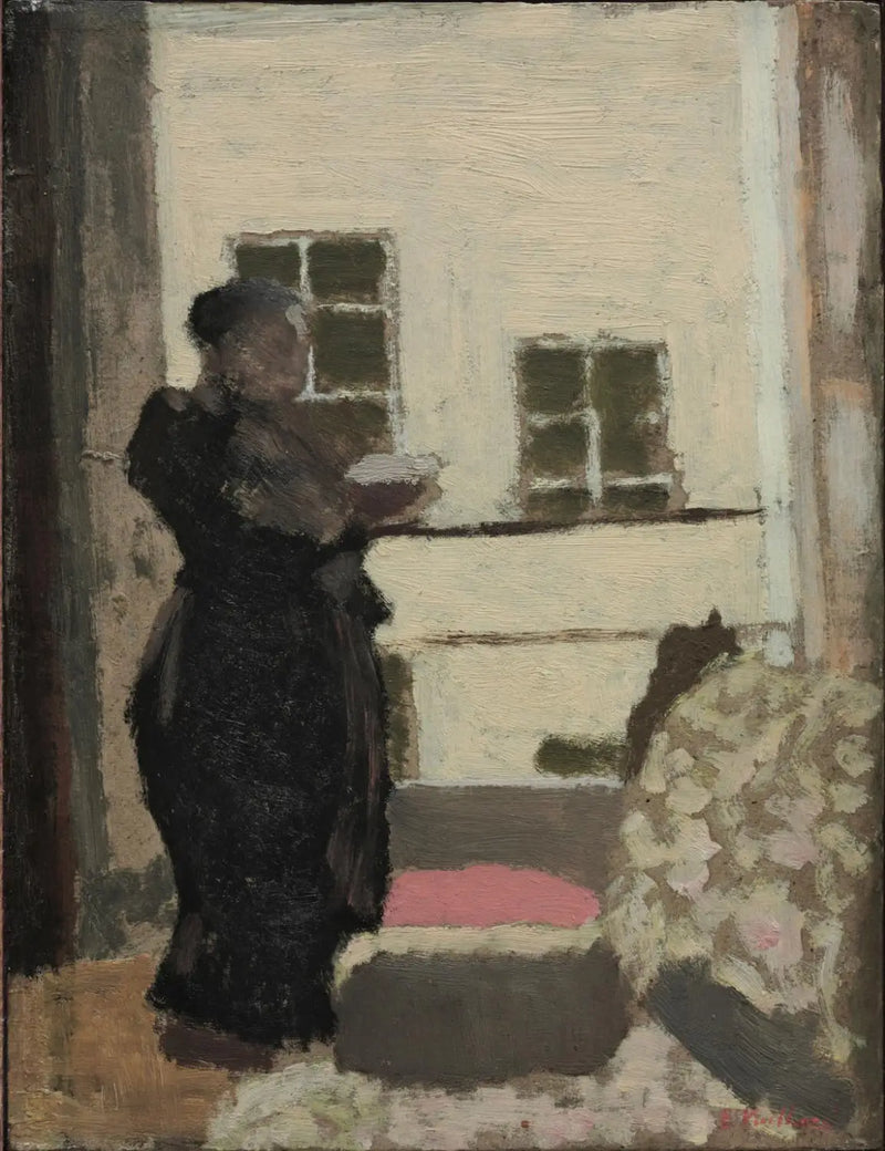 Madame Vuillard ayakta, pencere önünde okuyor - Édouard Vuillard