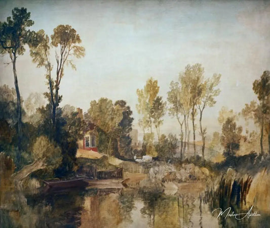 Maison au fleuve avec des arbres et des moutons - William Turner - Reproductions de tableaux et peintures haut de gamme