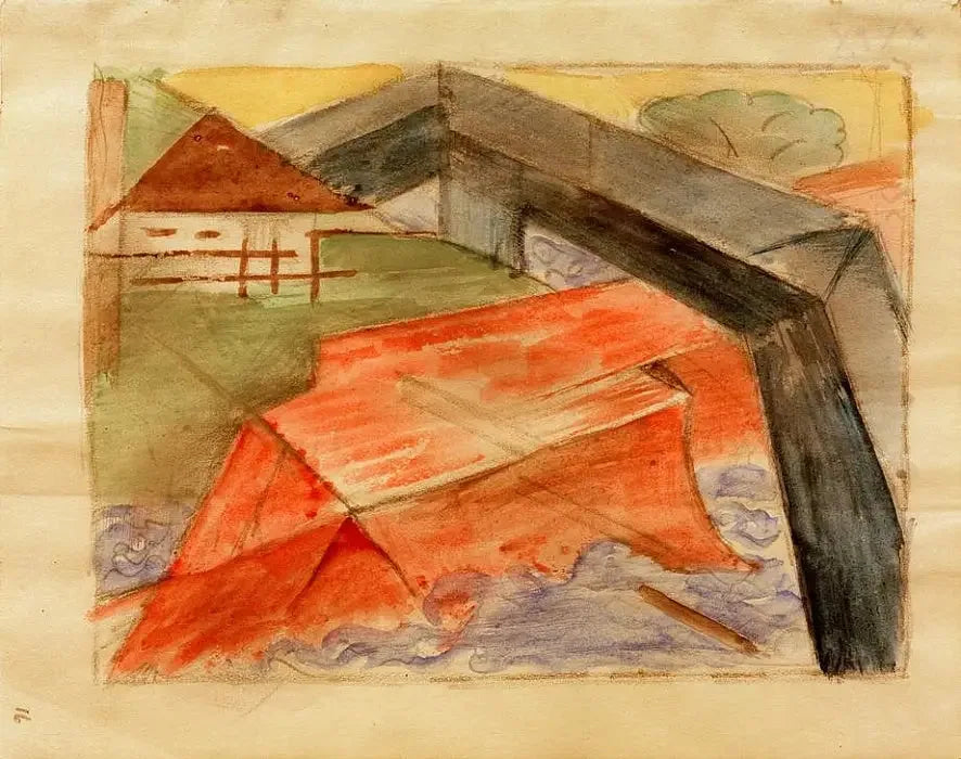 Ev ve köprü - Franz Marc