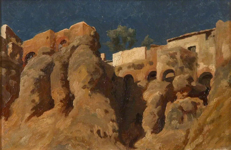 Akdeniz'de bir uçurumun tepesinde evler (belki Capri'de) - Frederic Leighton