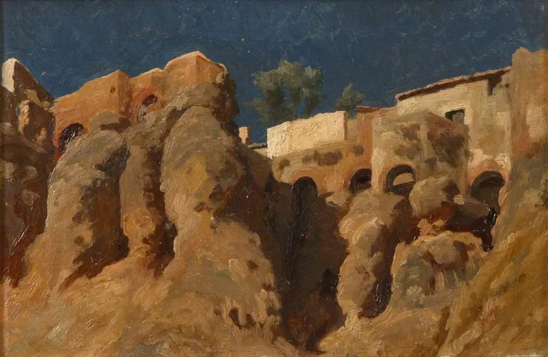 Akdeniz'de bir uçurumun tepesinde evler (belki Capri'de) - Frederic Leighton