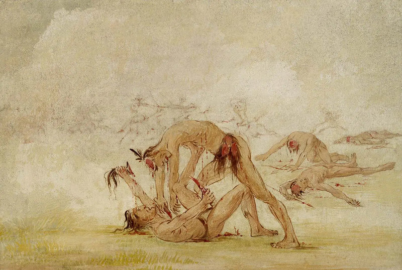 Mandan, bir düşmanı sıvazlıyor - George Catlin