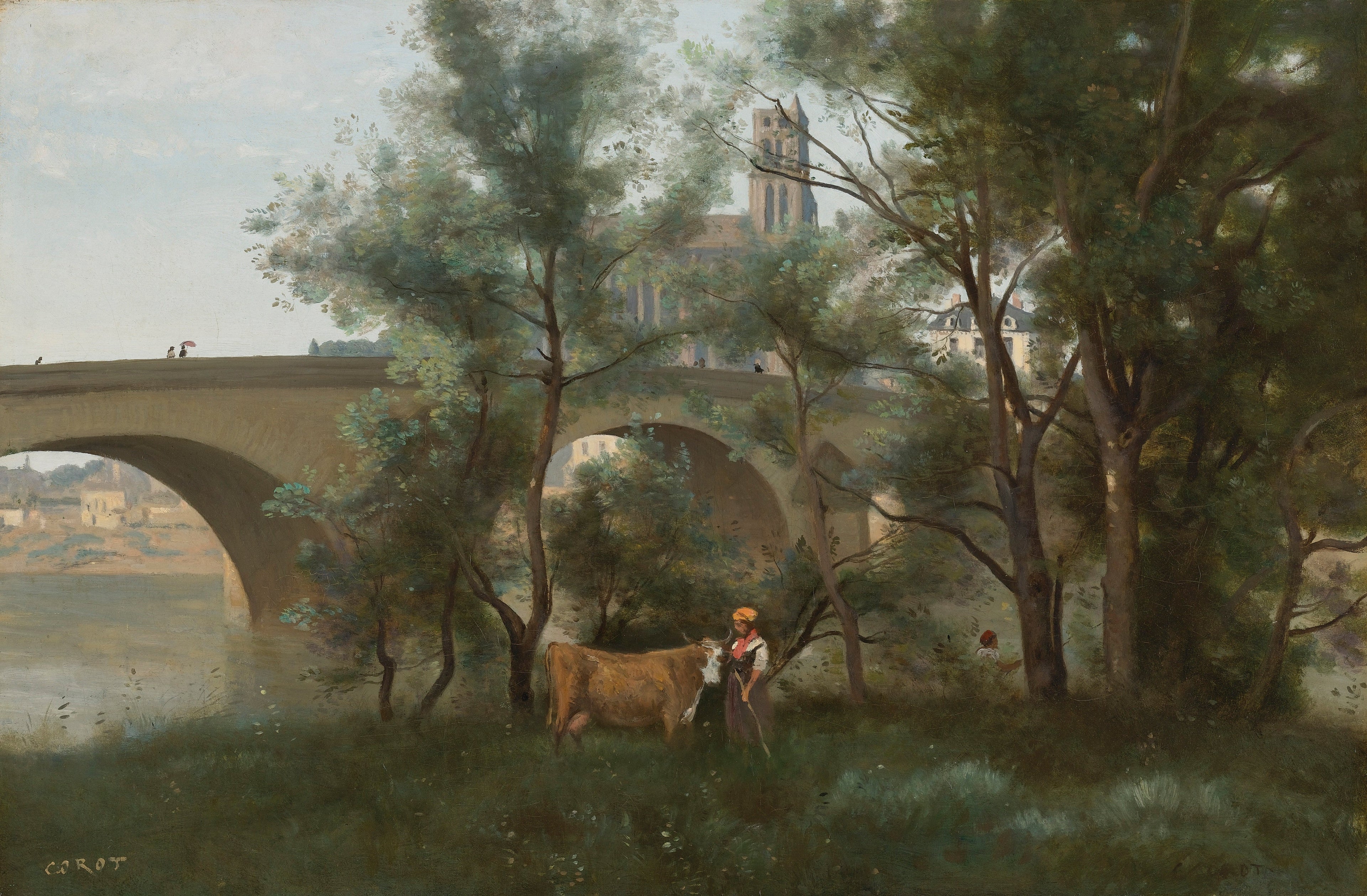 Mantes, les bords de la Seine au pied du pont - Jean-Baptiste Camille Corot