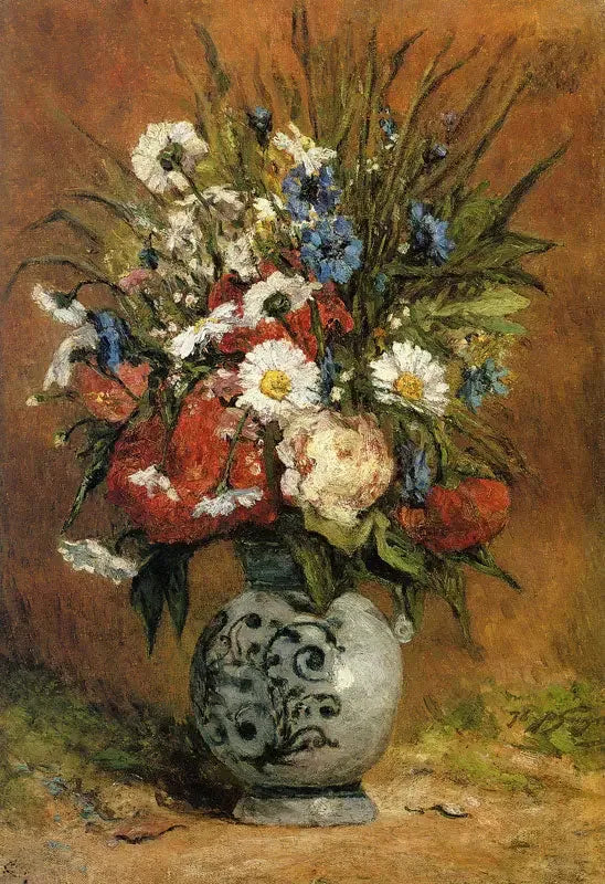 Mavi bir vazoda papatyalar ve şakayıklar - Paul Gauguin