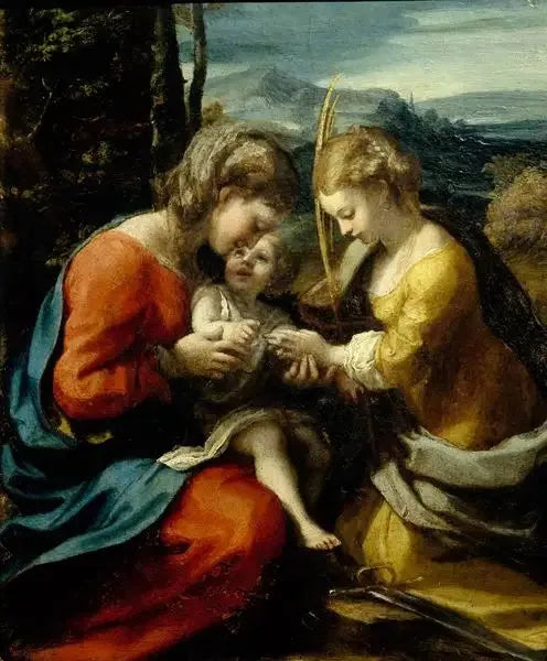 Aziz Catherine Aleksandriya'nın mistik evliliği (Capodimonte Müzesi) - Antonio da Correggio
