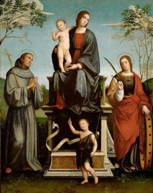 Marie Çocukla, Aziz François, Aziz Catherine ve Genç Aziz Yahya Beykatçı - Francesco Francia