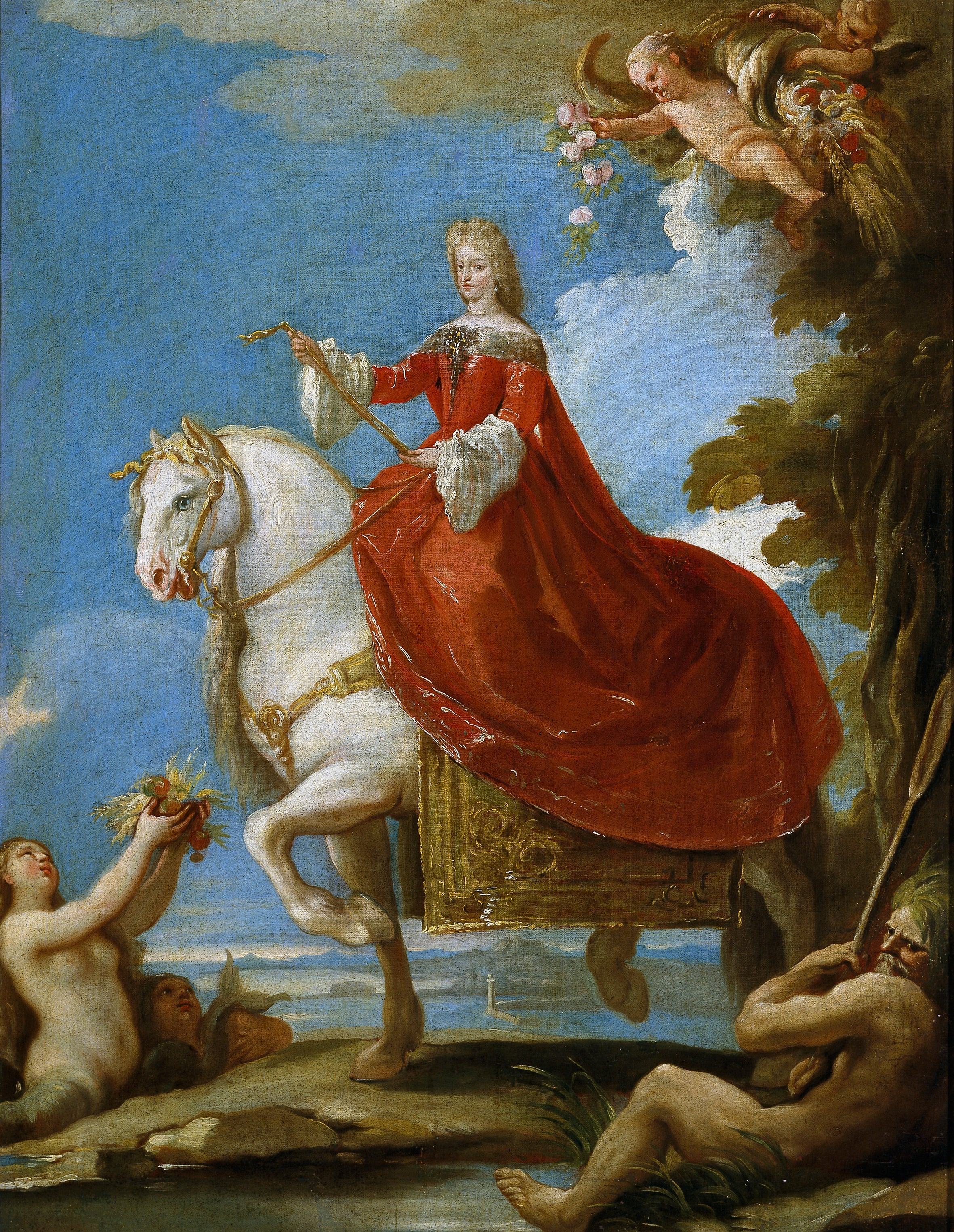 Marie-Anne de Neubourg, reine d'Espagne, à cheval - Luca Giordano