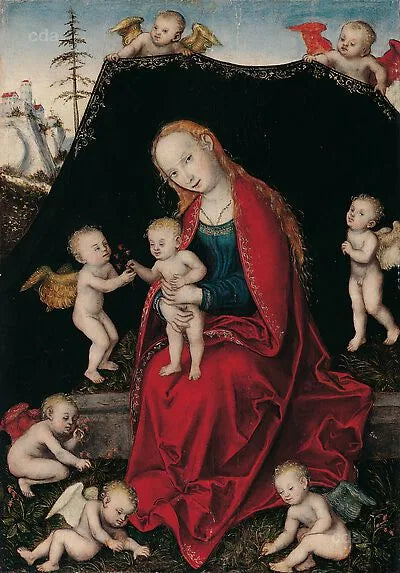 Marie ve Çocuk Meleklere Çevrili - Lucas Cranach the Elder