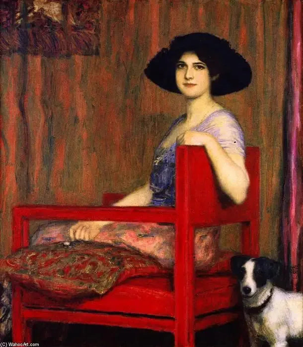 Kırmızı bir sandalyede Marie - Franz Von Stuck