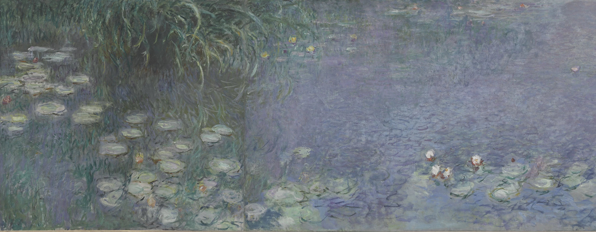 Détail des nymphéas et de la lumière bleue du matin dans Matin INV 20101