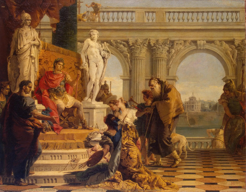 Sanatsever, özgür sanatları İmparator Augustus'a sunuyor - Giovanni Battista Tiepolo