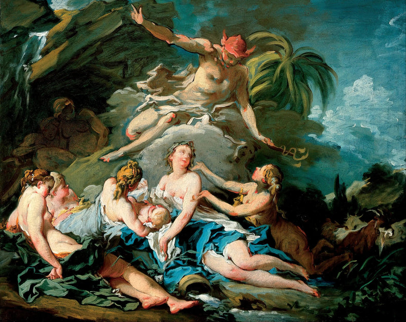 Güvenen Merkür, Nysa'nın nymphlerine Bacchus'u emanet ediyor - François Boucher