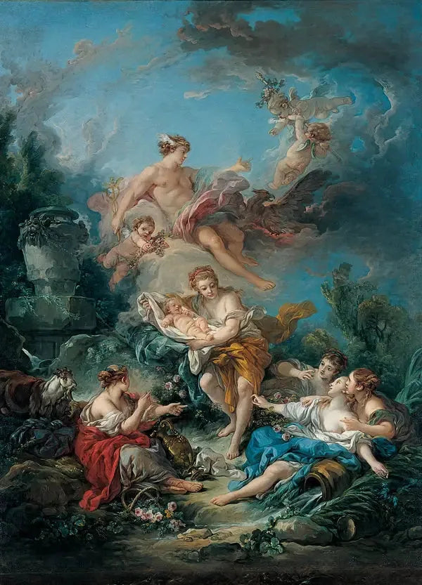 Güvenen Merkür, Nysa'nın nymphlerine Bacchus'u emanet ediyor - François Boucher