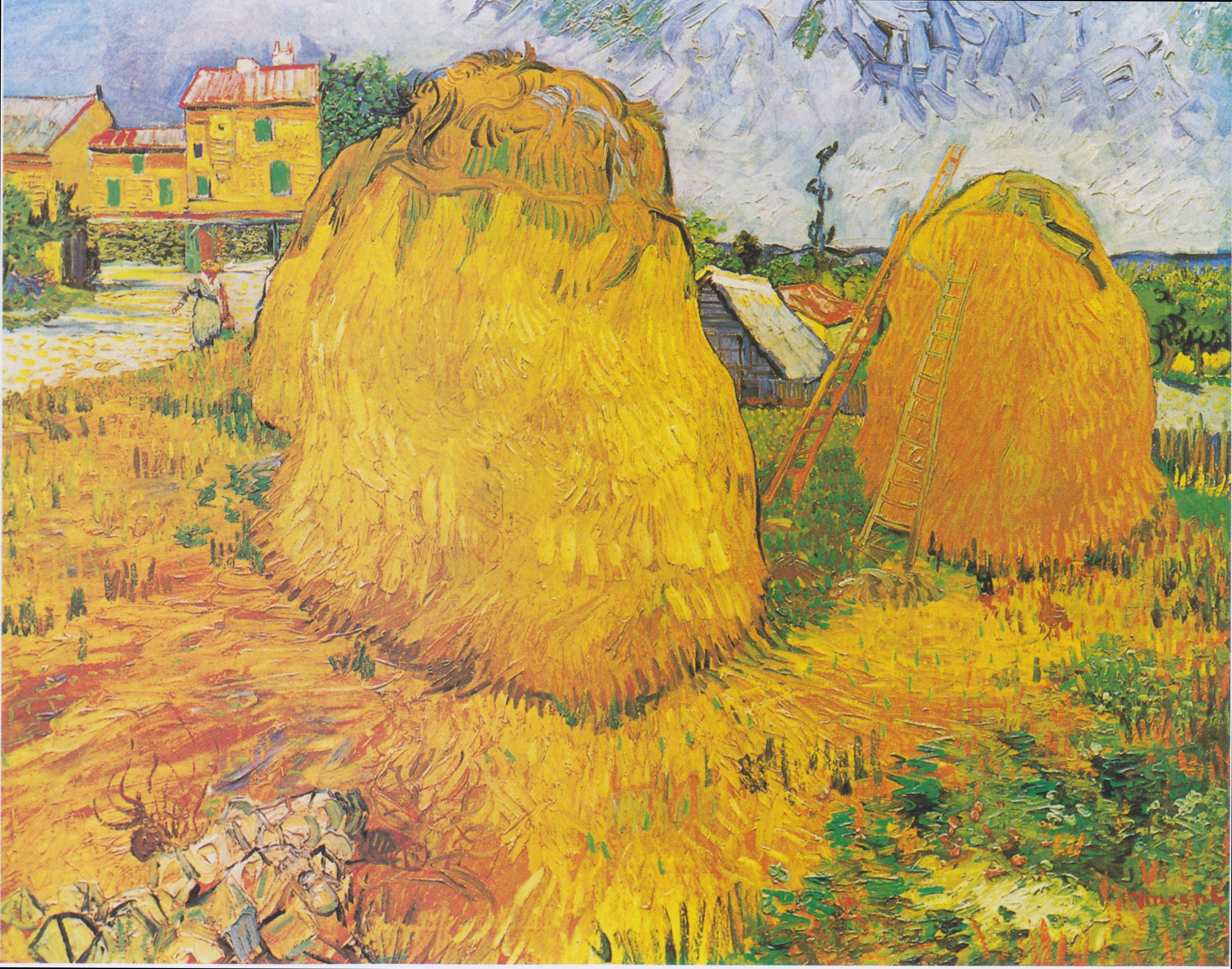 Reproduction du tableau « Meules de foin en Provence - Vincent van Gogh » par Alpha Reproduction en peinture à l’huile