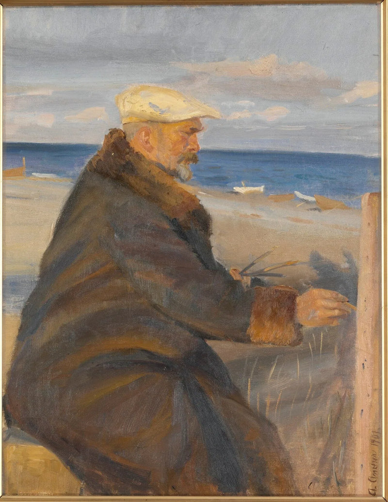 Michael Ancher plajda resim yaparken (Michael Ancher plajda çizerken) - Anna Ancher