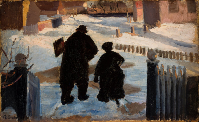 Michael Ancher, organist Helene Christensen ile birlikte stüdyosuna gidiyor - Anna Ancher