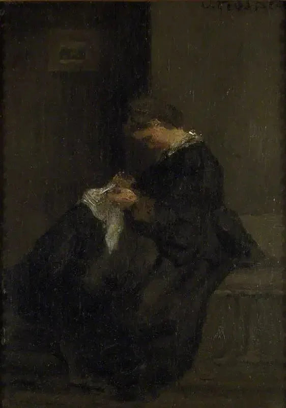 Mme Pissarro dikiş yaparken - Camille Pissarro