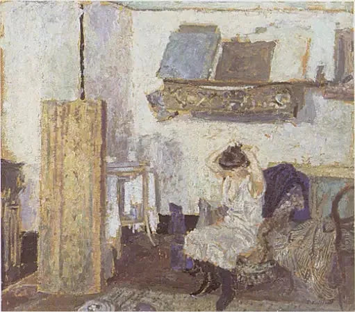 Berjerde oturan model, saç yaparken - Édouard Vuillard