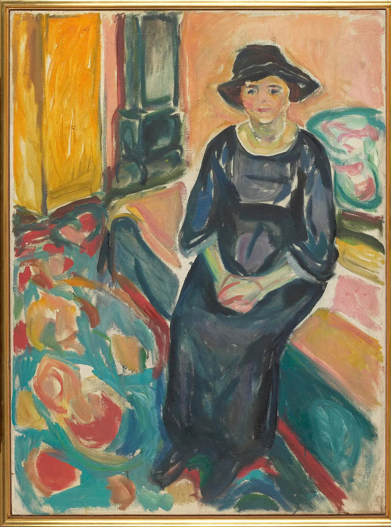 Şapkalı model, kanepede oturuyor - Edvard Munch