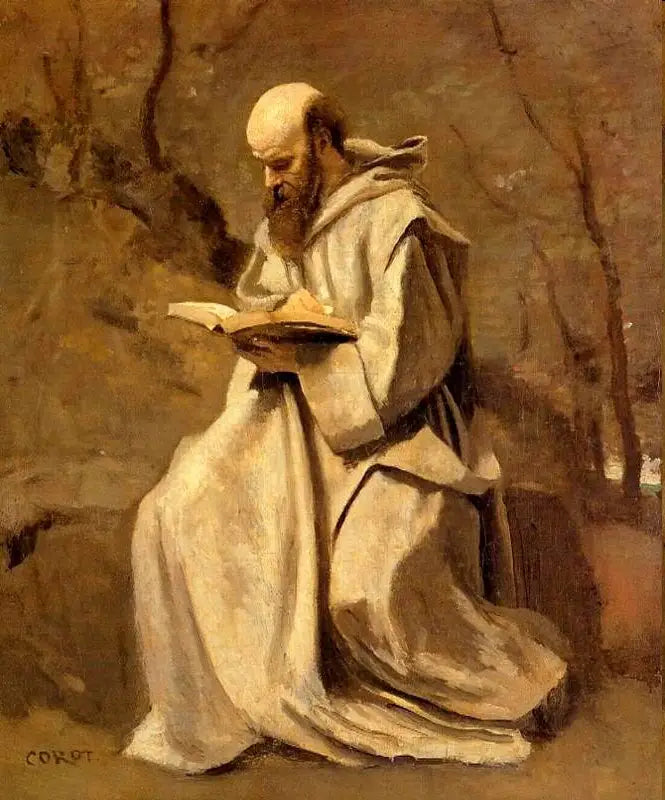 Beyaz Rahip, Oturmuş, Okuyan - Jean-Baptiste Camille Corot