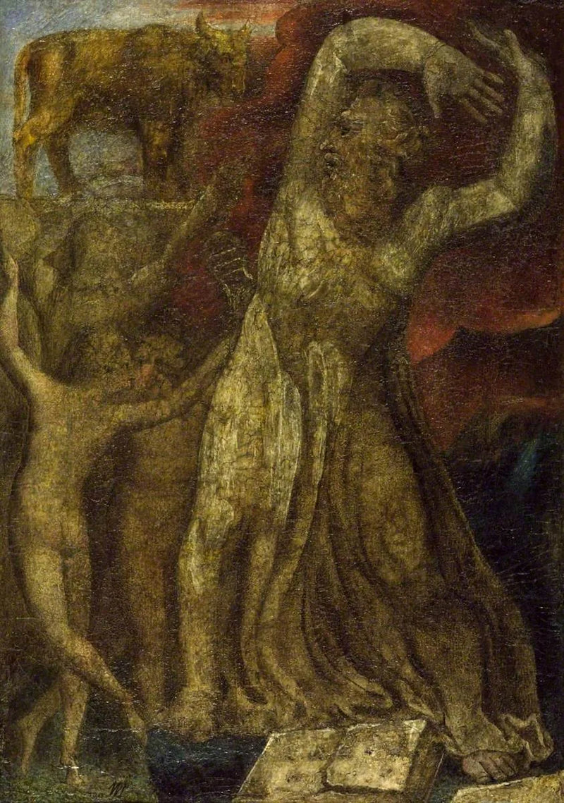 İsyan eden Musa, altın buzağı önünde - William Blake