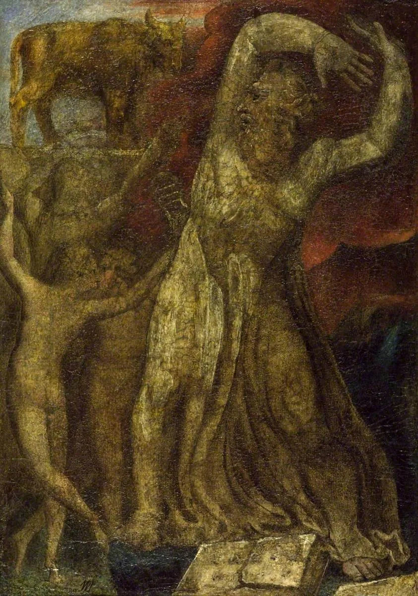 İsyan eden Musa, altın buzağı önünde - William Blake