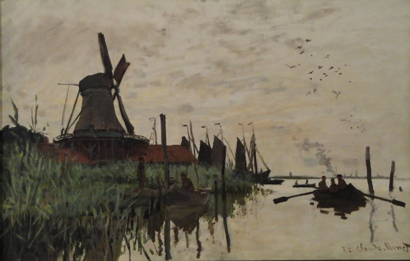 Zaandam yakınlarında yel değirmeni ve tekneler - Claude Monet