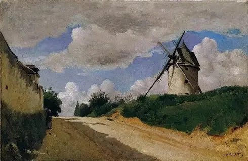Picard kıyısında yel değirmeni - Jean-Baptiste Camille Corot