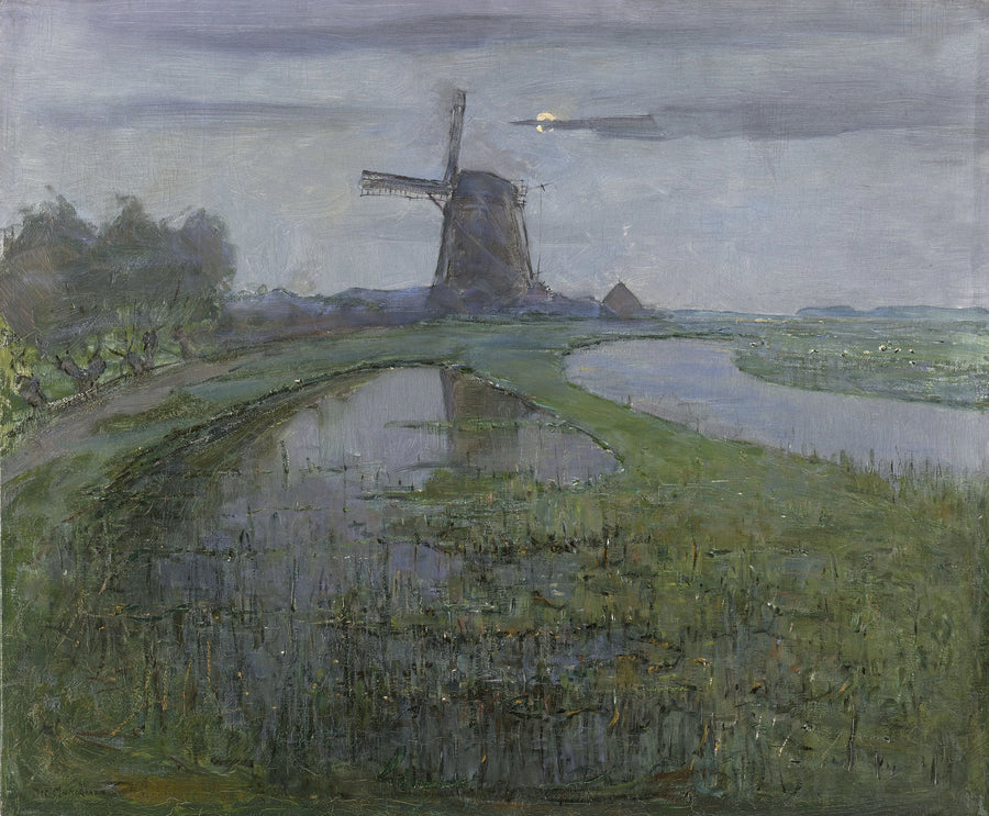 Moulin d'Oostzijds sur le Gein au clair de lune - Piet Mondrian