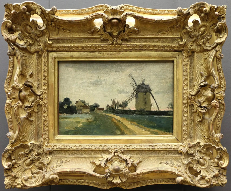 Picardie tepesinde çift rüzgar değirmenleri - Jean-Baptiste Camille Corot