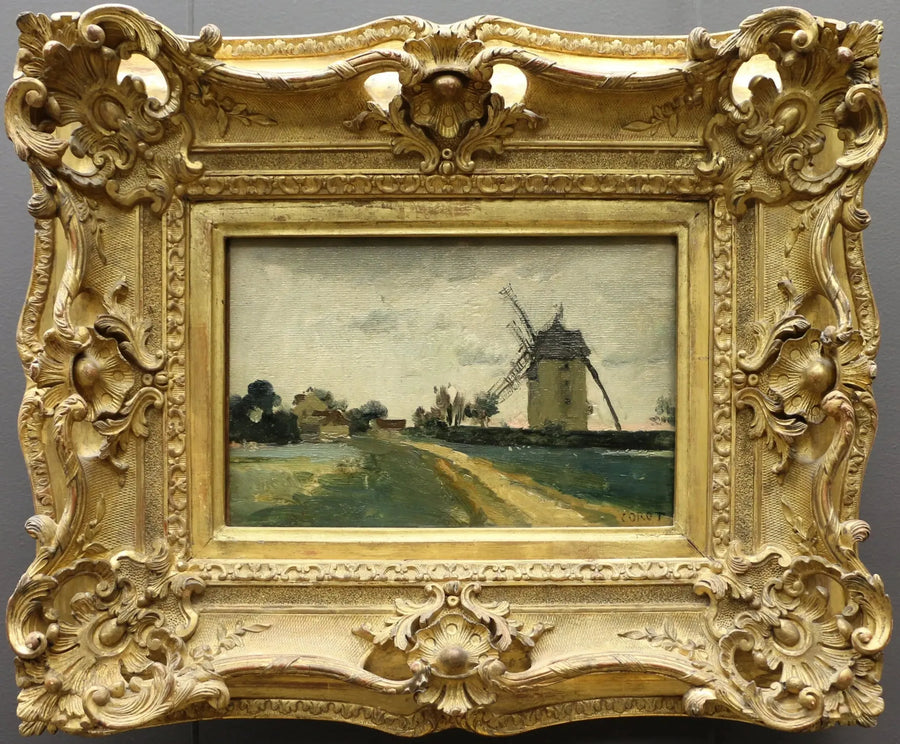 Picardie tepesinde çift rüzgar değirmenleri - Jean-Baptiste Camille Corot