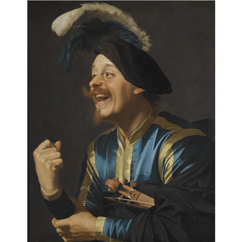 Güler yüzlü müzisyen, kolunda keman - Gerrit van Honthorst