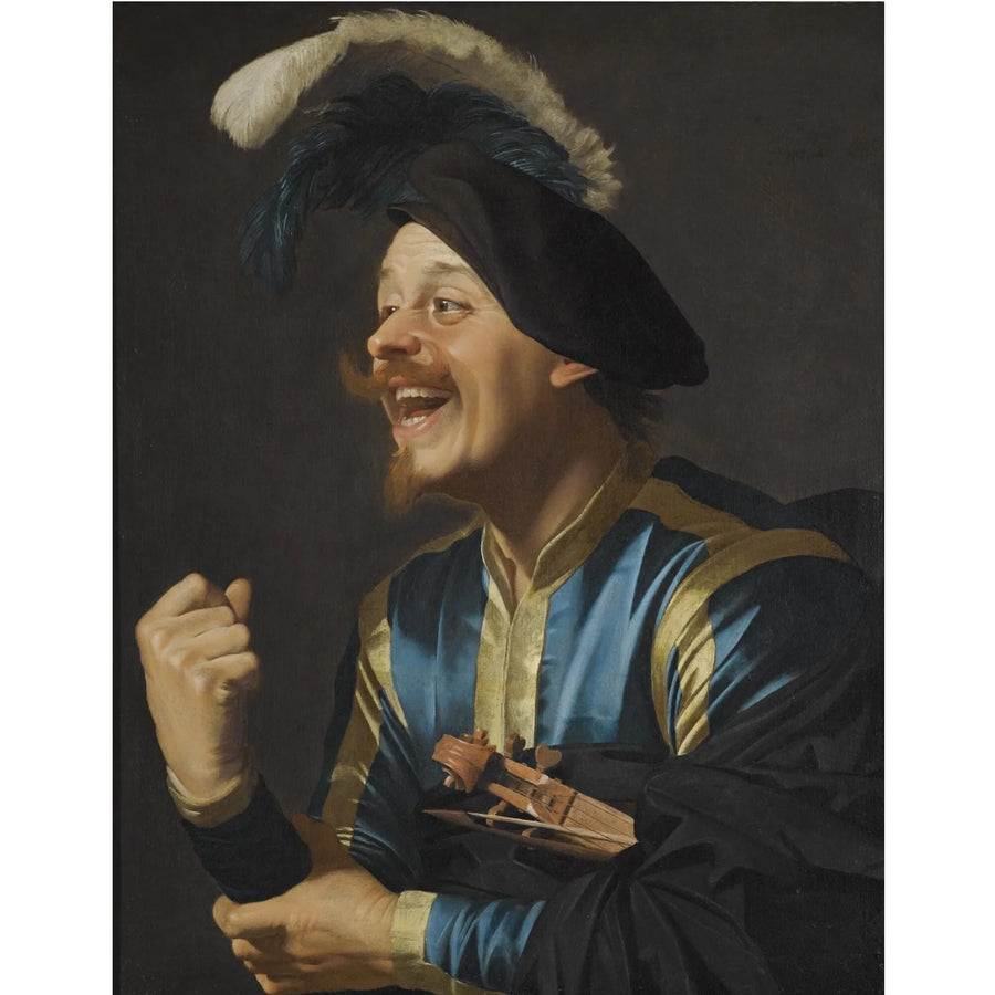 Güler yüzlü müzisyen, kolunda keman - Gerrit van Honthorst
